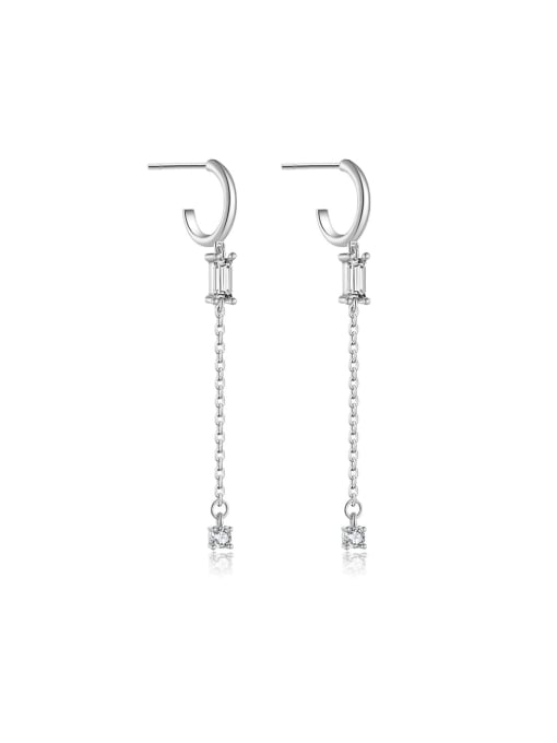 Platinum [White Stone] 925 Sterling Silver Cubic Zirconia Geometric Trend Threader Earring